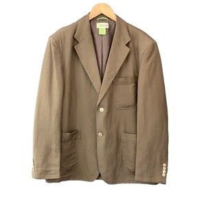 Cubavera Heritage Khaki Brown Linen Blazer Sport Coat Jacket XL 44 Coastal Y2K